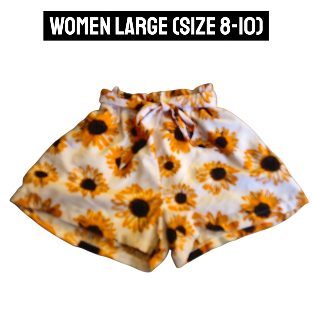 Romwe Sunflower Paperbag Lined Shorts Elastic Light Pull On Women Large 8/10